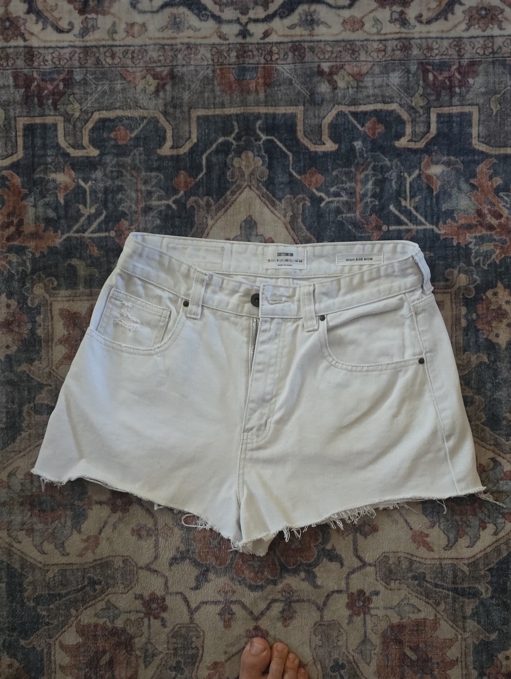 Cotton On White High-Rise Frayed Hem Denim Shorts